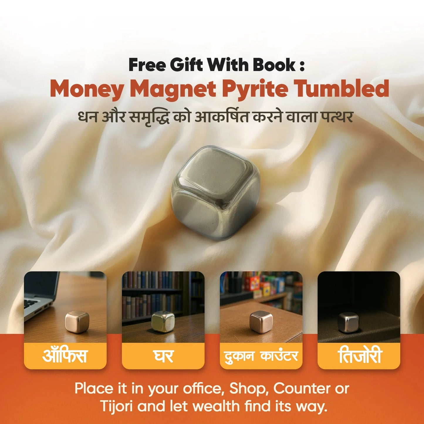 लक्ष्मी प्राप्ति के उपाय – Hindi Book + Free Pyrite Tumbled (Money Attraction Stone)